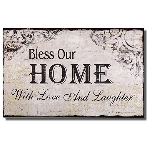 Adeco Decorative Wood Wall Hanging Sign Plaque “Bless Our Home with Love and Laughter” Off White Black Home Decor