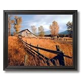 Old Wood Barn And Fence Fall Trees Home Decor Wall Picture Black Framed Art Print