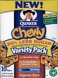 Quaker Chewy Granola Bar Reduced Sugar Variety Pack, 8.4-Ounce Boxes (Pack of 12)