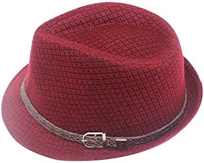 Norboe® Women's Red Pinstripe Houndstooth Stingy Short Brim Fedora Gangster Cuban Style Hat Cap (Red)