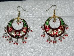 Gift For Women's Earrings-2 Antique Green,red Silver Finish Dangling Earrings (Brand New) Free Shipping