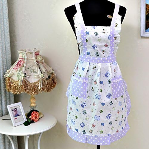 Khaopan Apron- Personalized Creative Best Women Restaurant Home Kitchen Cooking Pocket Lace Cotton Apron Dress New Color Butterfly Blue