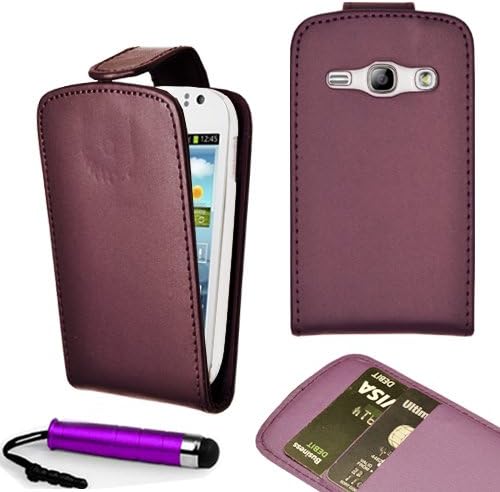 Samsung Galaxy Fame S6810 S6812 Synthetic Leather Flip Wallet Case Cover Free Screen Protector & Stylus (Purple)