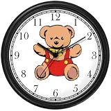 Teddy Bear (Red Outfit & Tie) Bear Animal Wall Clock by WatchBuddy Timepieces (Black Frame)