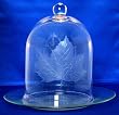 Individually Hand Etched Maple Leaf Clear Glass Dome Butler Serving Plate 10"H
