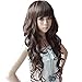 Sunward Fashion Womens Girls Dark Brown Wavy Curly Long Hair Human Wig+wig Cap