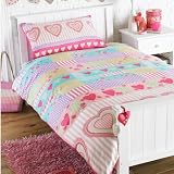 HEARTS & PINK CANDY STRIPE GIRLS BEDDING - SINGLE DUVET COVER SET