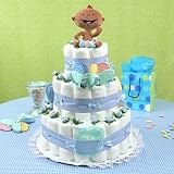 3-Layer Diaper Cake - Blue with Dark Sinned Baby - Perfect Baby Gift or Baby Shower Centerpiece