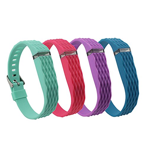 Cute Replacement Wristband Bracelet Strap/ Wireless Activity and Sleep Tracker Accessory Textured Bands Pack with Watchband Style Buckle For Fitbit Flex, One Size, Blue/ Purple/ Red/ Teal
