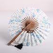 Round Folding Fan, Cloth Hand Fan - Blue Flower Printed, Gift Idea