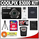 Cheap Nikon Coolpix S3000 12.0 Megapixel Digital Camera with 4x Optical Zoom (Black) with + 8GB Card + EN-EL10 Battery + Case + Accessory Kit