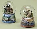 Set of 2 Brown Bear and Wild Geese Christmas Snow Globe Glitterdomes