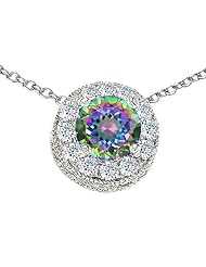 Original Star K (tm) Round 6mm Rainbow Mystic Topaz Pendant in 925 Sterling Silver