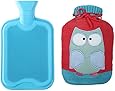 Premium Classic Rubber Hot Water Bottle w/ Cute Knit Cover (2 Liter, Blue / Red with Owl)
