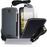 Mobile Madhouse TM HTC ONE S Accessoire Paquet Noir Cuir Feuilleter Etui Coque Avec Chargeur De Voiture Stylet Pen Ecran Protecteur Film Et Tissu de Polissage Micro Fibrepar Mobile Madhouse