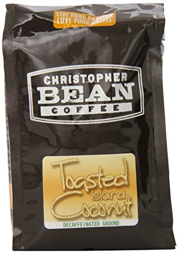 Christopher Bean Coffee Flavored Decaffeinated Ground Coffee, Toasted Island Coconut, 12 Ounce