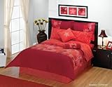 IMAGE OF Red Flowers Comforter Sheets Bedding Set King 12 Pcs
