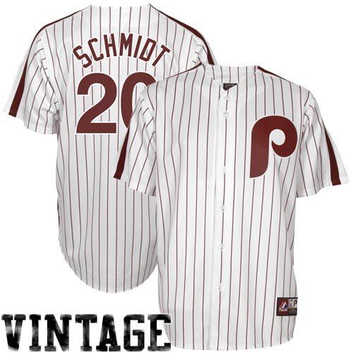 MLB Mike Schmidt Philadelphia Phillies 80's Cooperstown Adult Short Sleeve Synthetic Replica Jersey (Wht/Maroon, X-Large)