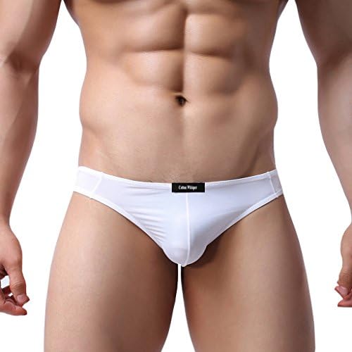 Cotton Whisper Men Ice Silk Thong Low Rise Underwear White L