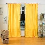 Indo Yellow Tie Top Sari Sheer Curtain (43 in. x 84 in.)