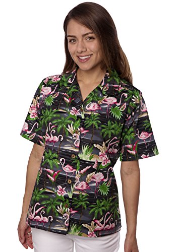 Benny's Womens Flamingos Hawaiian Shirt (M, Black)
