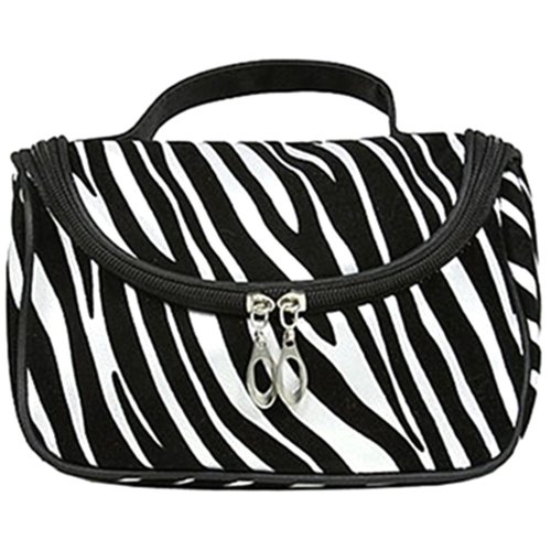 White Metallic Zebra Print Cosmetic Makeup Case