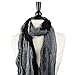 Pop Fashion Women's Long Tissue Scarf with Frayed Design and Scrunch Texture (Black, White, Grey)