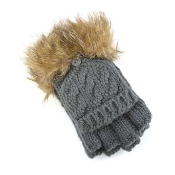 Mitaines &agrave; capuchon et manchettes en fausse fourrure Femme (Taille