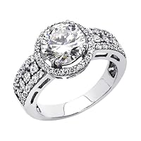 14K White Gold Round Solitaire CZ Cubic Zirconia Wedding Engagement Ring Band