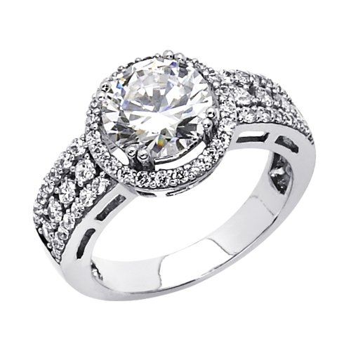 14K White Gold Round Solitaire CZ Cubic Zirconia Wedding Engagement Ring Band