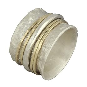 Hammered 14K Gold and Sterling Silver Spinner Band