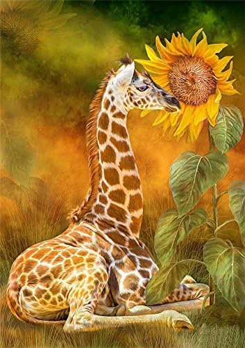 wwseven Giraffe DIY Handmade Diamond Painting Set Figure Resin Rhinestone Pasted for Home Decoration 14x20 Inch