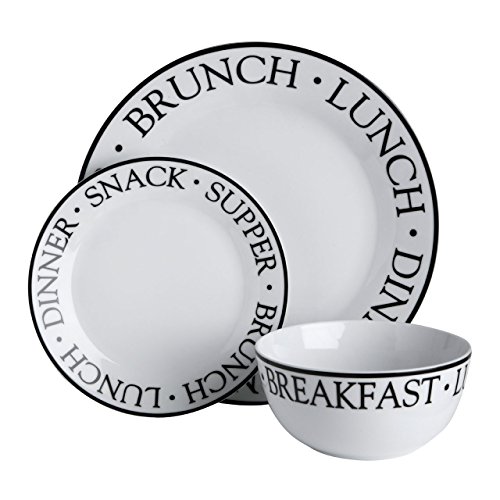 Get Cheap 12pc Noir Dinner Set Porcelain Brunch Lunch Dinner Snack Supper Text Design Best