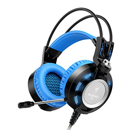 Headset,Ailihen K6 Gamer Gaming Headsets with Microphone for PC Laptop Computer, 3.5mm USB 2.0 Over Ear Headphones Headsets with In-Line Volume Control LED Light 6.5 ft Long Cable(Black/Blue)