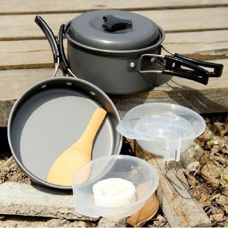 Camping Cookware by Western Skies. This Pot and Pan Mess Kit for Outdoor Hiking and Backpacking Cooking Offers a Durable, Lightweight Aluminium Design with Collapsible Handles for Easy Compact Storage. Get Ready for Your Trek in the Outdoors Today!