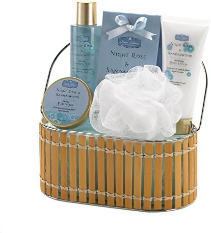 Spa Gift Basket Featuring: Night Rose &amp; Sandalwood 6 Piece Bath Set by Cottage Lane