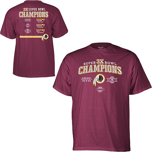 Buy Washington Redskins 3X Super Bowl Champions Short Sleeve Champs T-Shirt by Reebok