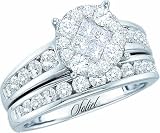 Ladies 14k White Gold 1.40 Ct Princess Round Cut Diamond Wedding Engagement Bridal Ring Set