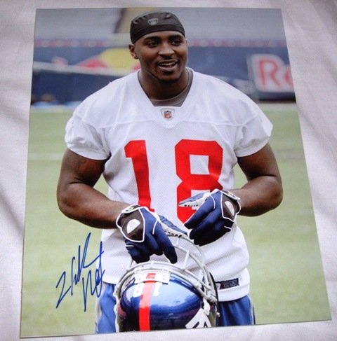 Hakeem Nicks Autographed New York Giants 8x10 Photo W/PROOF, Picture of Hakeem Signing For, New York Giants, North Carolina Tar Heels