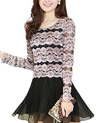 General Print Long Sleeves Lace  Shirt  Dress