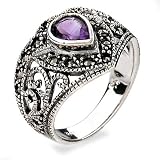 Sterling Silver Marcasite Amethyst Ring - Size 7.5
