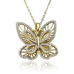 Yellow Gold Overlay Sterling Silver Butterfly Pendant w/ Diamonds, 18