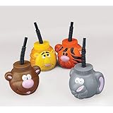 Plastic Zoo Animal Sipper Cups - 1 Dozen Assorted Cups
