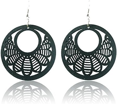 Spk Jewelry Vintage Tribal Circle Wood Handmade Filigree Dangle Teardrop Earrings