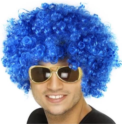 Afro Adult Child Indian Remy Curly Costume Party Hair Rainbow Football Fan Wig 12 Color (Royal Blue)