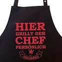 HIER GRILLT DER CHEF PERSÖNLICH - Grillschürze, Latzschürze mit verstellbarem Nackenband und Seitentasche - Grillkönig Edition