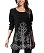 DJT Women's Scoop Neck Long Sleeve Stretchy Printed Casual Top Blouse