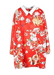 Plus Size Floral Print Long Sleeves Chiffon  Dress