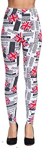 Women's UK Flag Print Casual Junior Leggings Shosho by Gazoz White/Black One Size