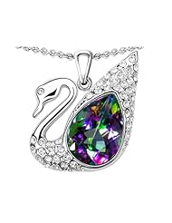 Original Star K (tm) Love Swan Pendant With Pear Shape Rainbow Mystic Topaz in 925 Sterling Silver
